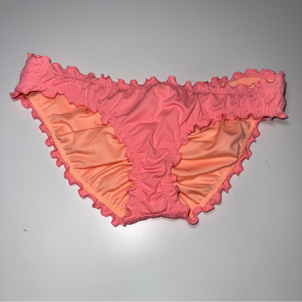 Victorias Secret Coral Capri Ruffle Cheeky Ruched Swim Bikini Bottoms SZ XS